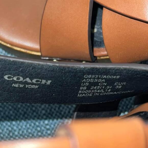 Coach Adessa Brown Leather Platform Heels Sandals Size 9 Slingback Studded - Picture 9 of 9